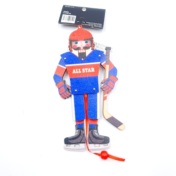 All Star Hockey Nutcracker Player Christmas Ornament Pull String Marionette - Picture 1 of 7